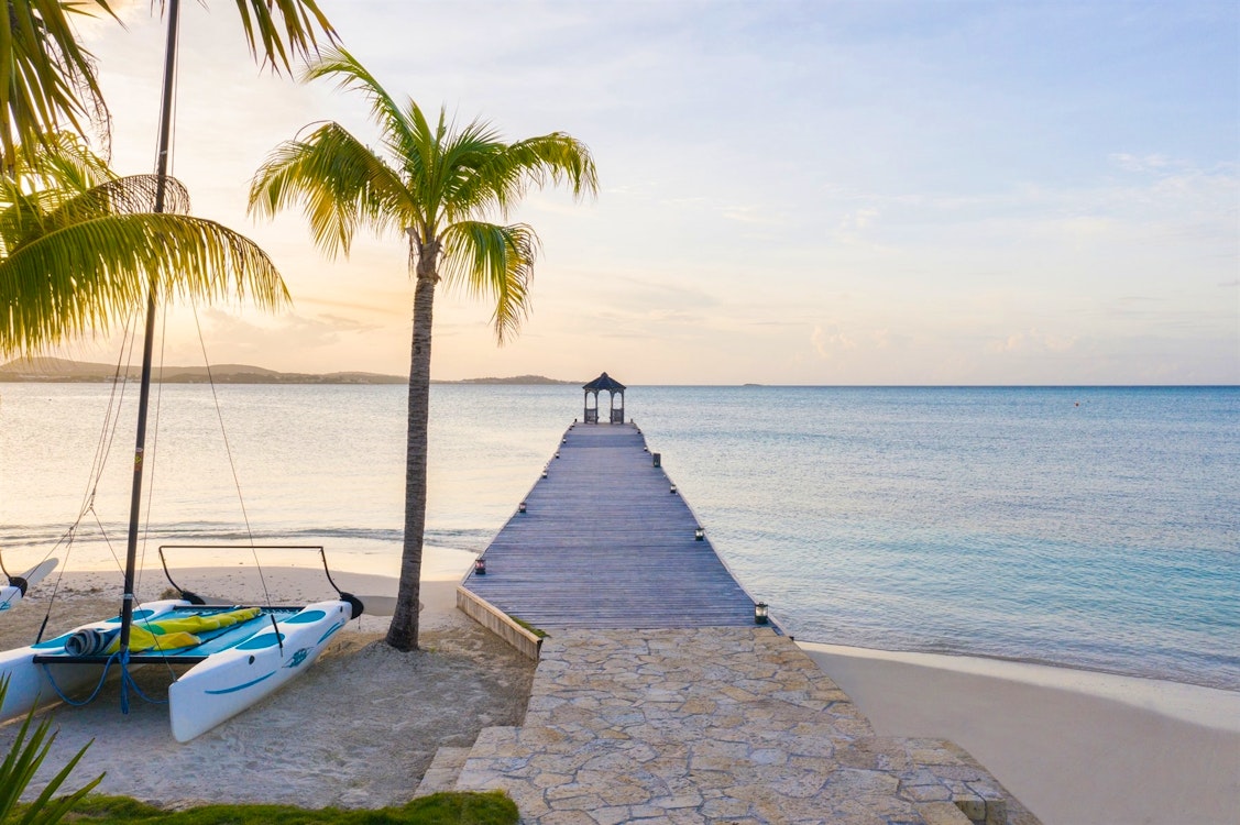 Beautiful jetty at Jumby Bay Island, Antigua, Caribbean