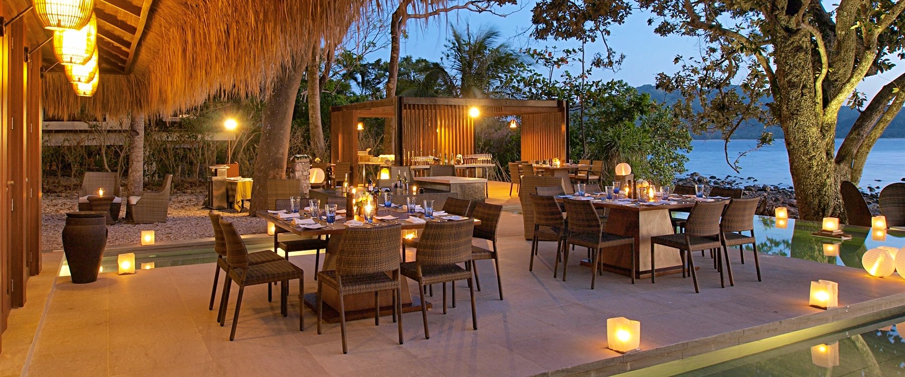 Dinner set up at El Nido Pangulasian Island, Palawan
