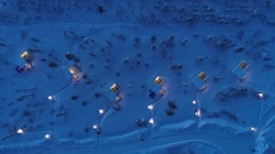 Aeriel view of cabins, Northern Lights Ranch, Finland