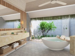 Six Senses Kanuhura Bedroom Beach Villa with Pool Bathroom View