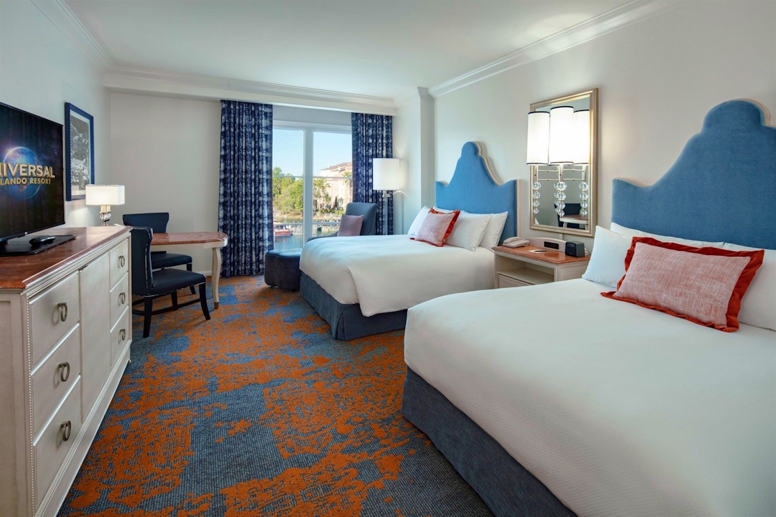 standard queen guest room at universals loews portofino bay resort