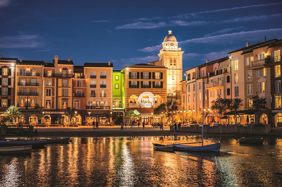 night time at universals loews portofino bay resort