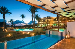 Pool in the evening, Constantinou Bros Asimina Suites Hotel, Almyra, Cyprus