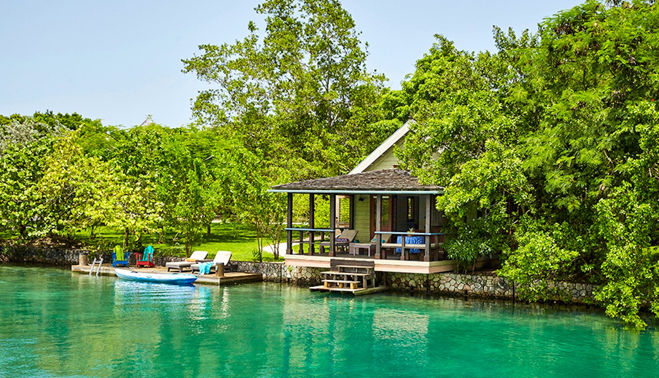 Relax next to the lagoon at GoldenEye, Jamaica 