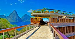 Bridge leading to the restaurant at Jade Mountain, St Lucia