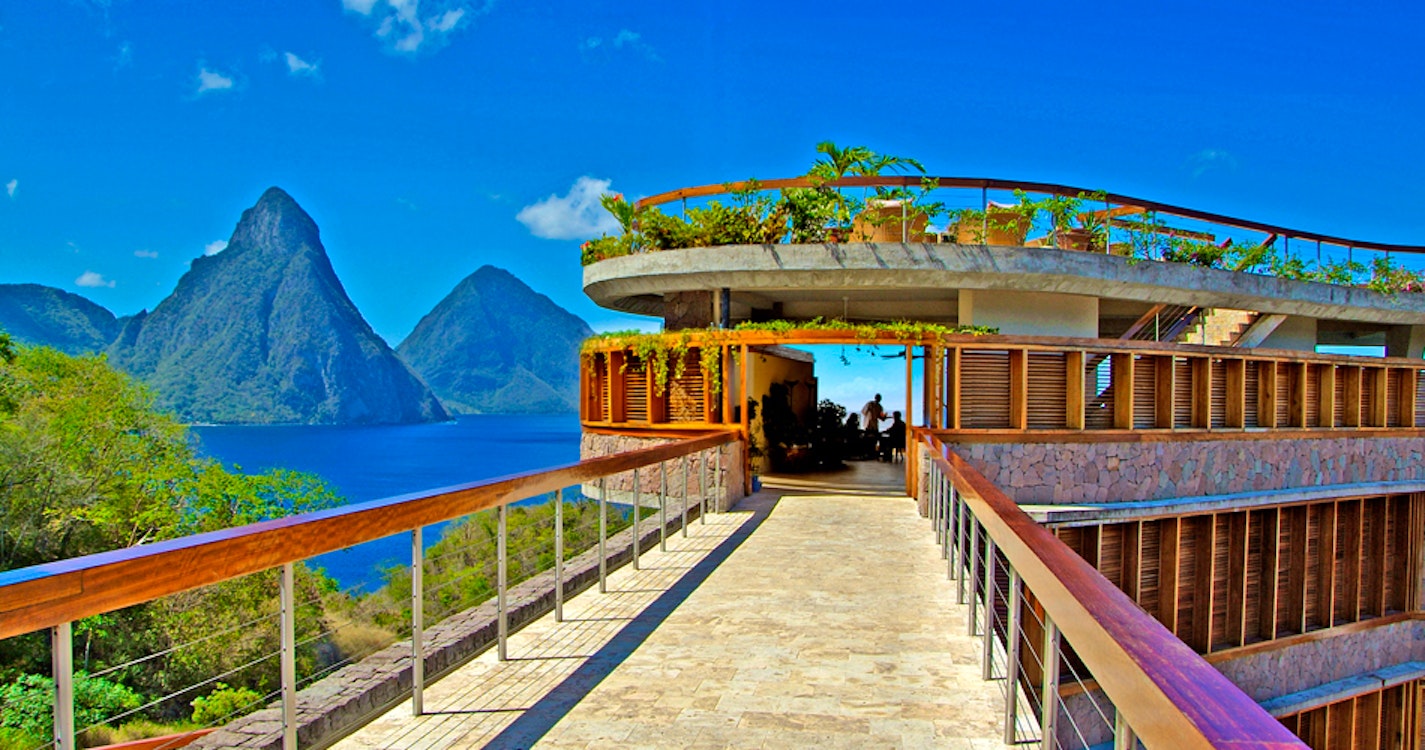 Bridge leading to the restaurant at Jade Mountain, St Lucia