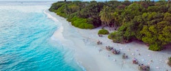 Beach dining at Soneva Fushi, Maldives, Indian Ocean 
