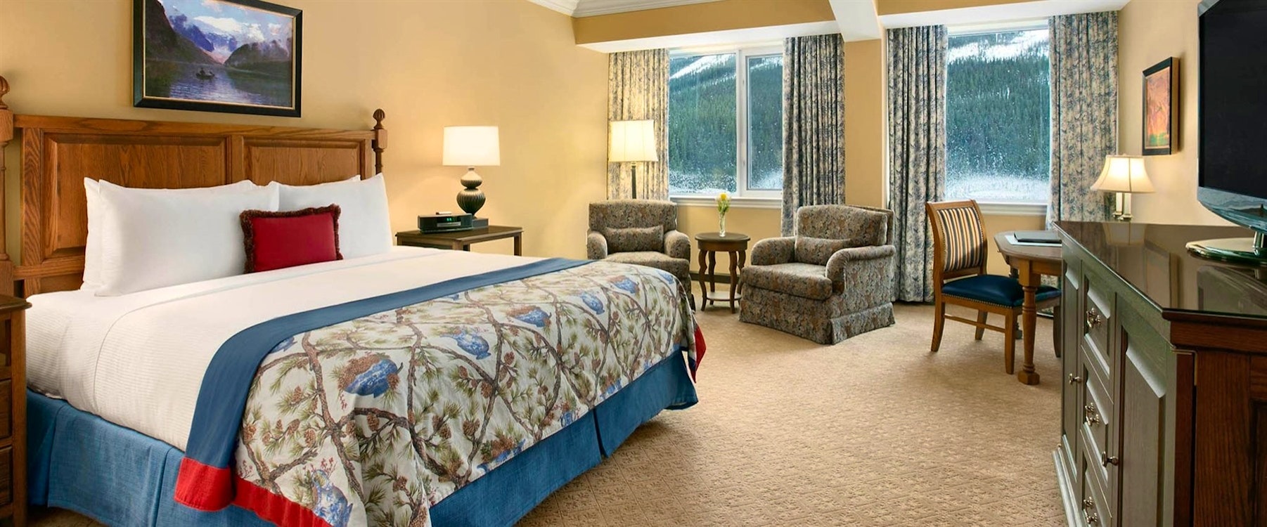 Bedroom Interior at Fairmont Chateau Lake Louise, Alberta 