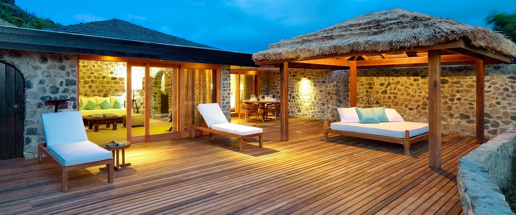 Private terrace area at Two bedroom villa at Petit St. Vincent