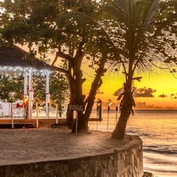 Almond deck at sunset at East Winds, St Lucia