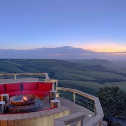 Lounge Area with Sunset at Angama Mara, Masai Mara, Kenya, Africa