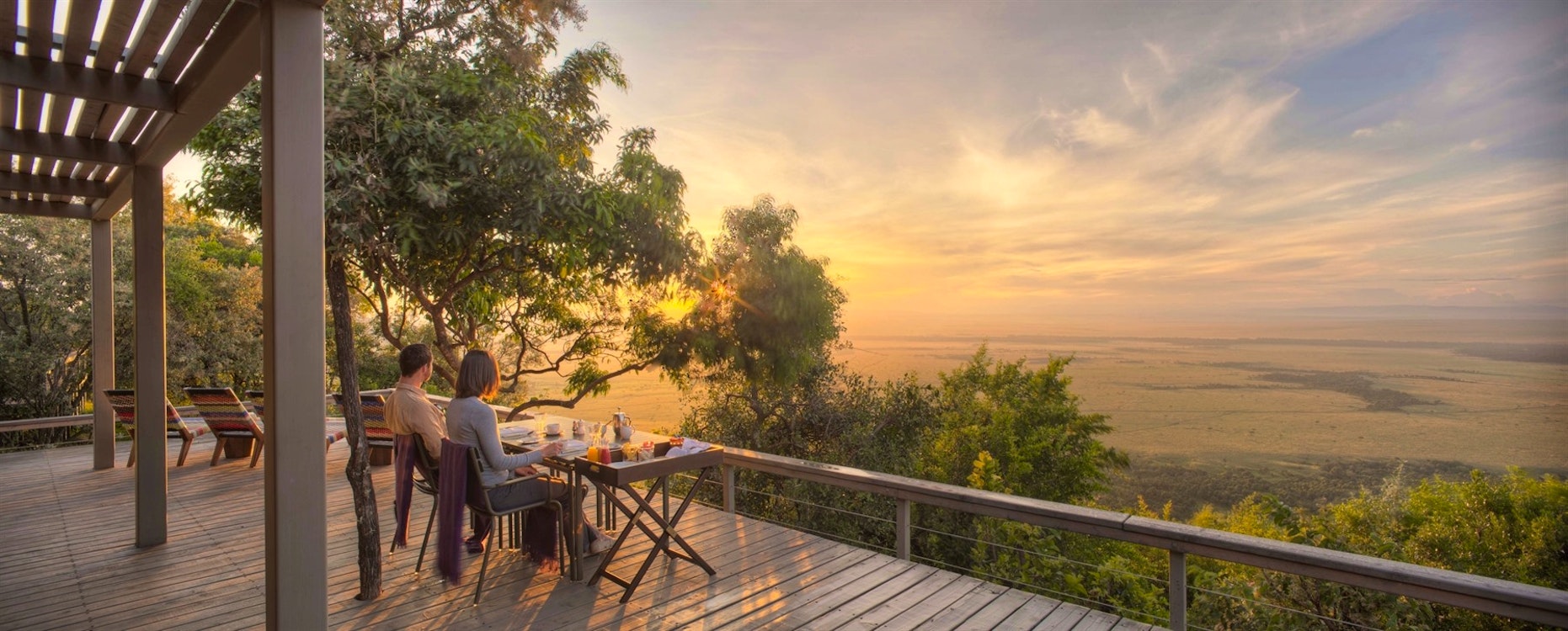 Terrace with Sunset View at Angama Mara, Masai Mara, Kenya, Africa  