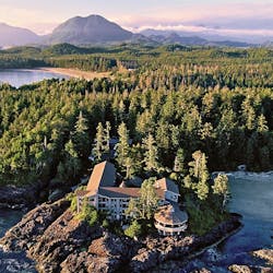 sunset aerial view of the wickaninnish inn tofino canada