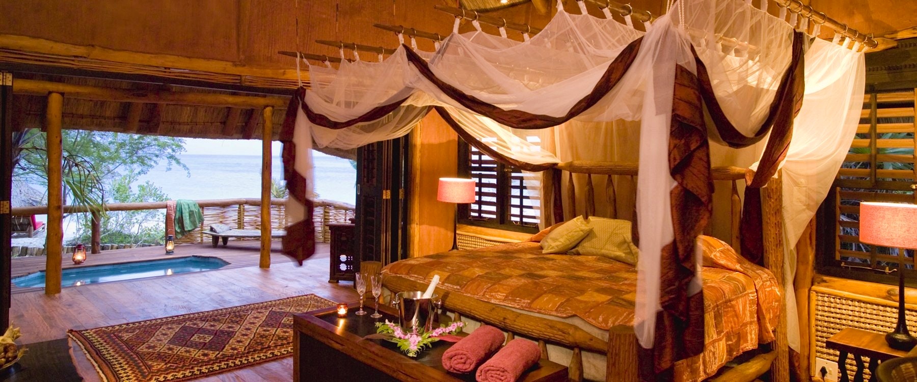 Bedroom interior at &Beyond Benguerra Island Lodge