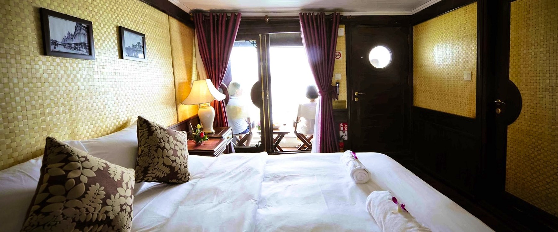 Bhaya legend halong cabin balcony at Bhaya Halong Bay Cruises