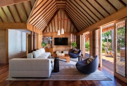 living room of a beachfront villa estate at four seasons bora bora resort french polynesia