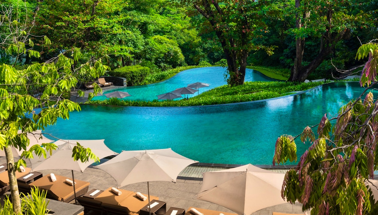 swimming pool at capella singapore