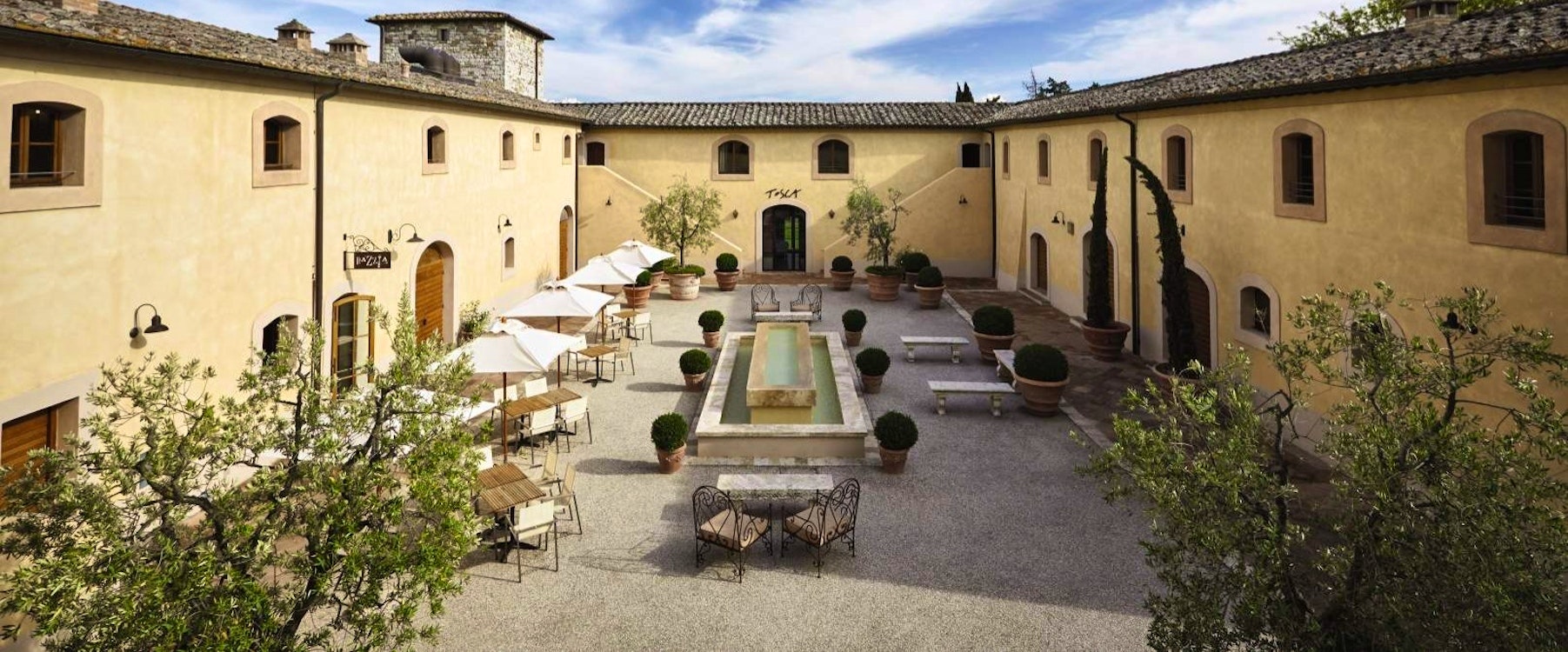 Tosca Courtyard at Castello di Casole, A Belmond Hotel, Tuscany, Italy