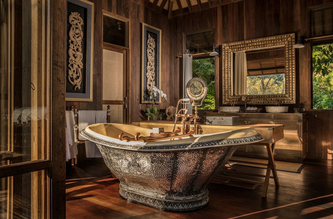 Luxury bath, Four Seasons Tented Camp Golden Triangle, Thailand