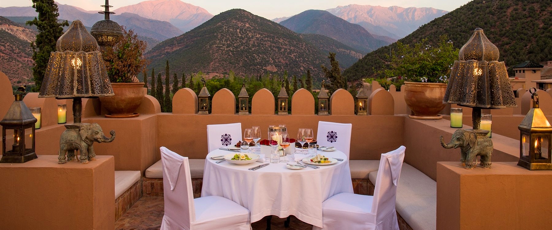 Dinner on Roof Terrace at Kasbah Tamadot, Marrakech, Morocco