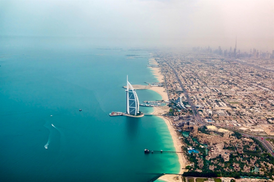 An aerial overview of Dubai coastline