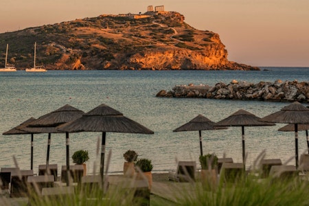 Beach view of the Temple of Poseidon