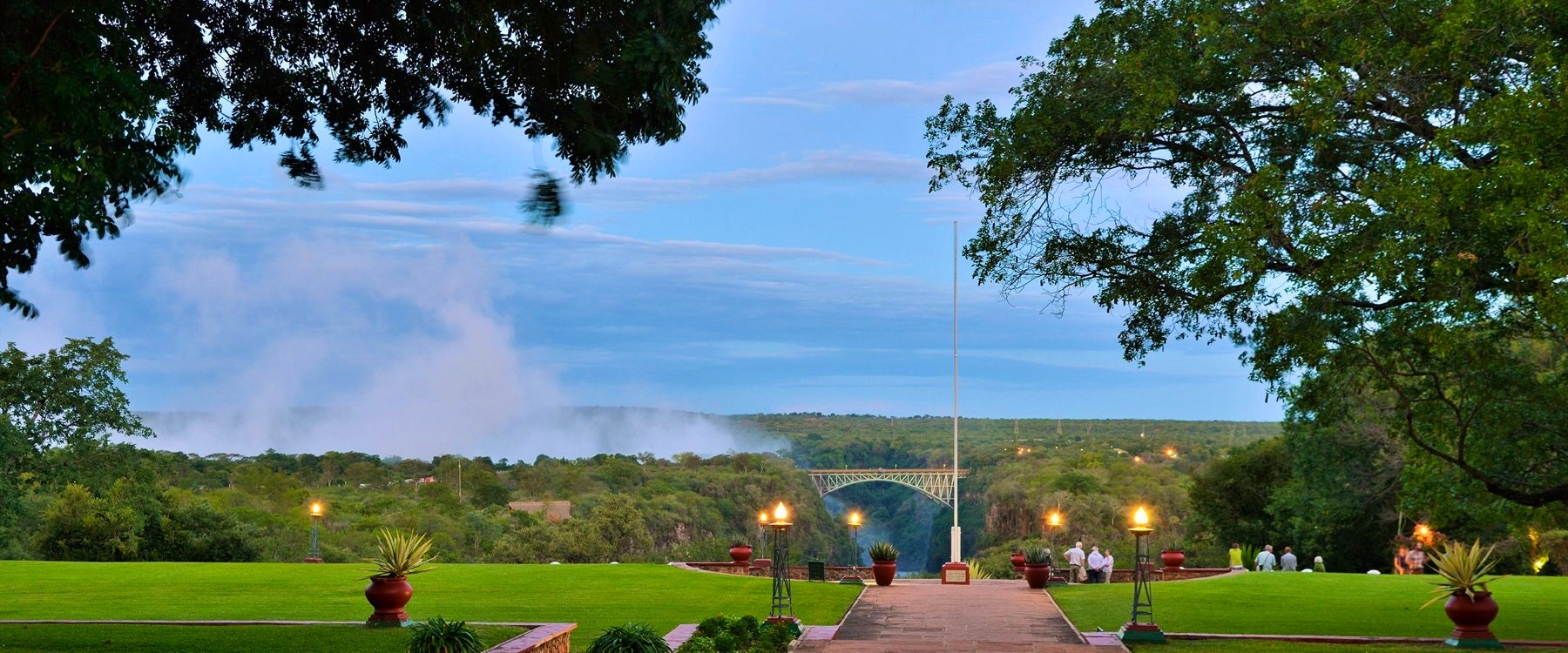 Landscape view of grounds at Victoria Falls Hotel, Zimbabwe 
