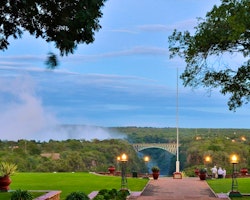 Landscape view of grounds at Victoria Falls Hotel, Zimbabwe
