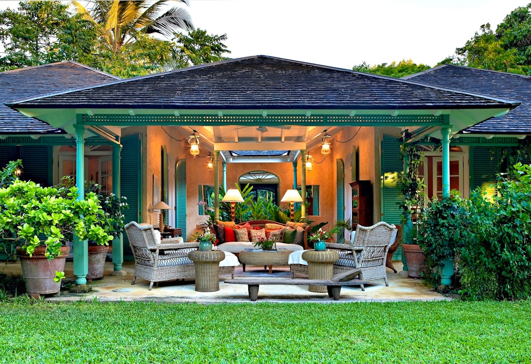 outdoor lounge at fustic house barbados 