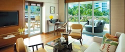 Garden wing premier balcony suite living room at Shangri-La Hotel, Singapore