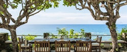 Private dining terrace overlooking the ocean at GoldenEye, Jamaica