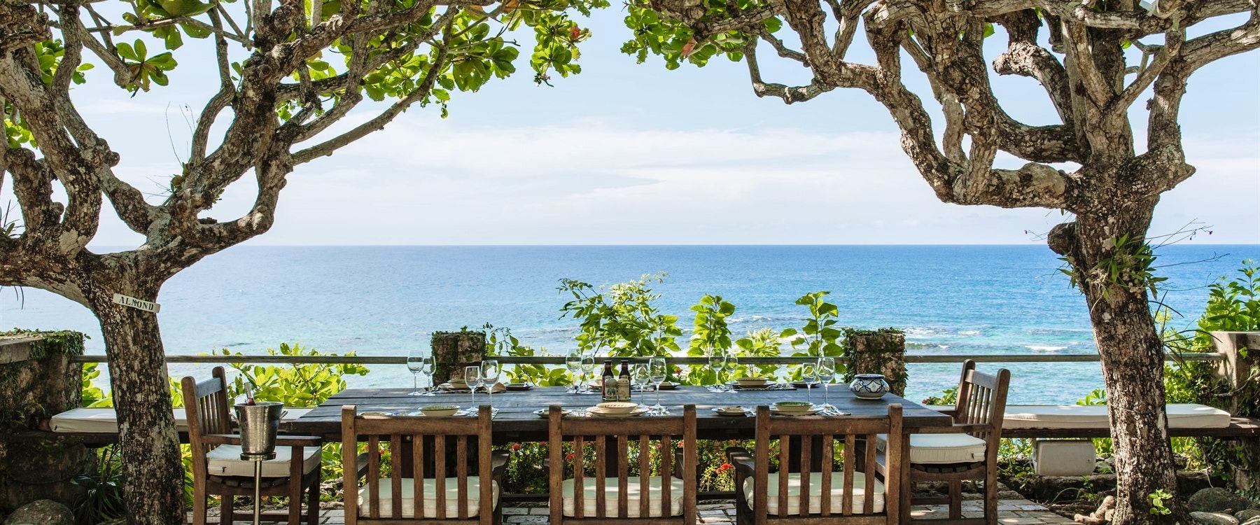 Private dining terrace overlooking the ocean at GoldenEye, Jamaica 