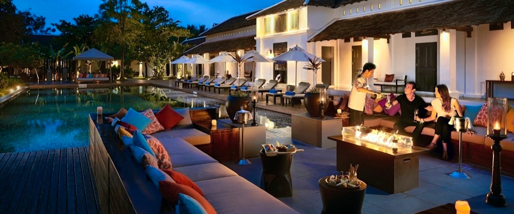 Fireplace by the Pool at Sofitel Luang Prabang, Laos