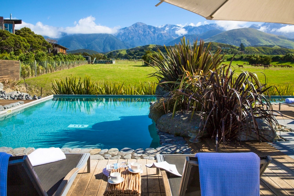 pool at hapuku lodge  tree houses kaikoura