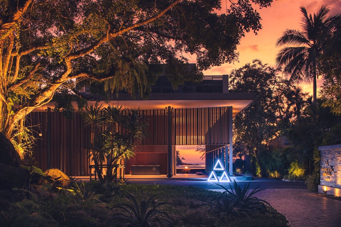 Exterior at night, at Anantara Layan Phuket Resort, Thailand