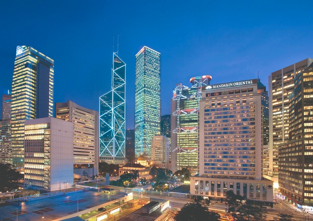 Mandarin Oriental Hong Kong Exterior at Dusk
