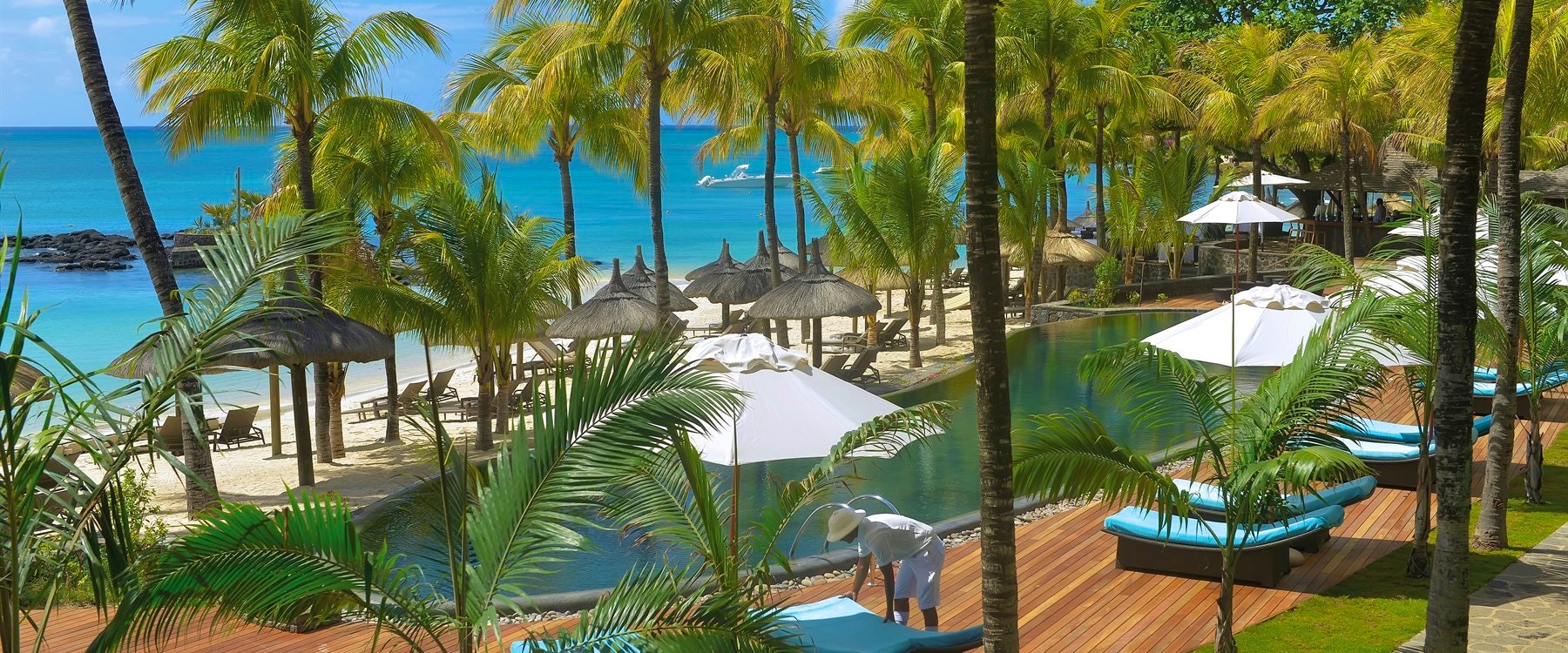 Sun loungers at Royal Palm Beachcomber Luxury, Mauritius