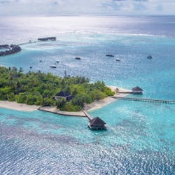 Aerial View of Huvafen Fushi, Maldives, Indian Ocean
