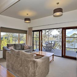 Deluxe Cabin Living Area at Stewarts Bay Lodge, Tasmania, Australia