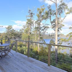Deluxe Cabin Balcony at Stewarts Bay Lodge, Tasmania, Australia