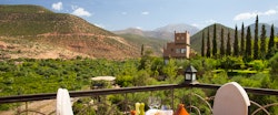 Breakfast on Terrace at Kasbah Tamadot, Marrakech, Morocco