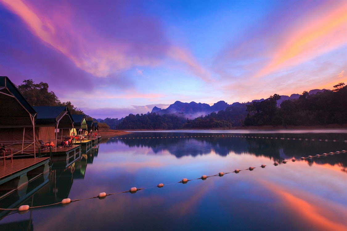 sunset at elephant hills rainforest camp