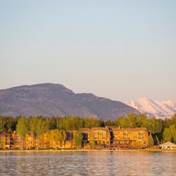 View from water of The Lodge at Whitefish Lake, Montana