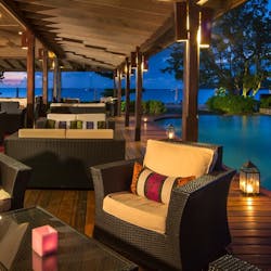 Lounge at dusk, Hermitage Bay, Antigua, Caribbean