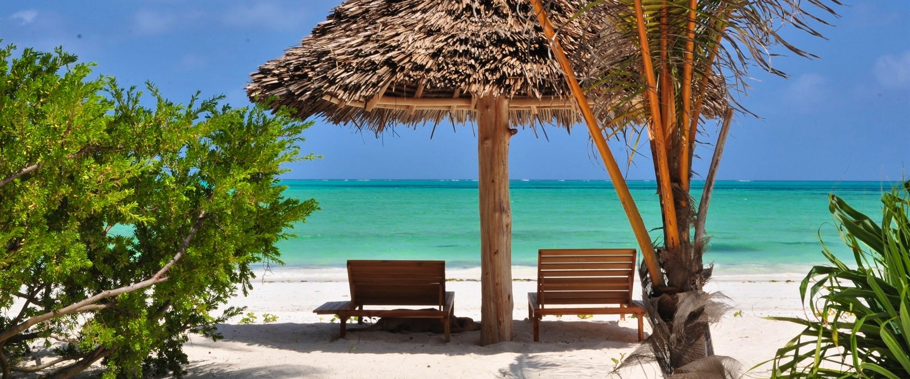 Lounge chairs on the sand at Zanzibar White Sand Luxury Villas and Spa