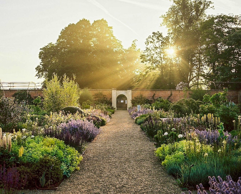 Sunlit gardens at Heckfield Place in Hampshire