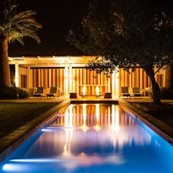 Swimming pool in the evening, La Casona of Matetic Vineyard