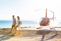 helicopter arrival orpheus island lodge great barrier reef islands queensland australia
