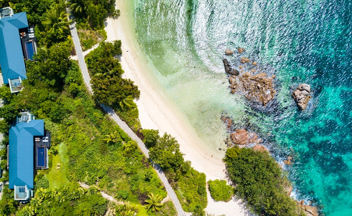 Aerial View of the Beach at Raffles Seychelles 