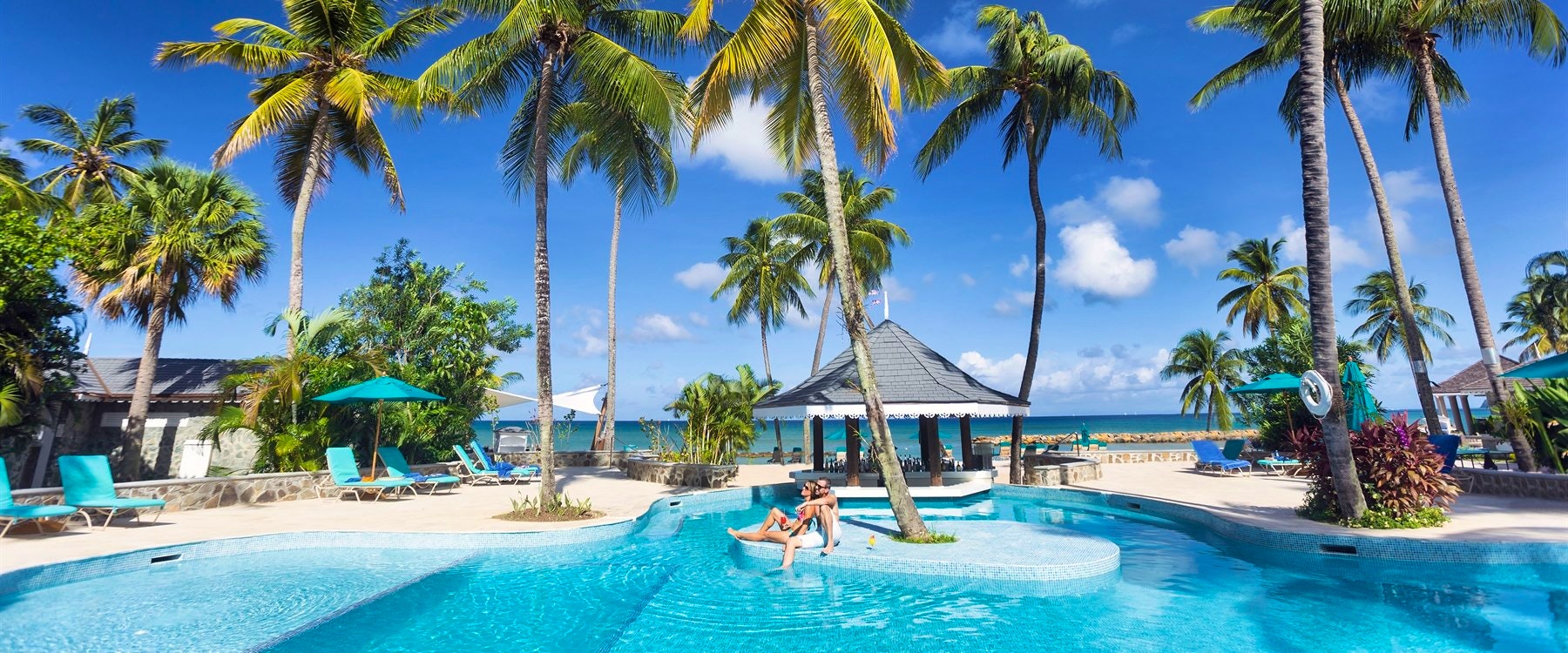 Main pool area overlooking the ocean at Rendezvous, St Lucia 